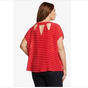 Torrid Red White Striped Top Cut Out Back Accemt